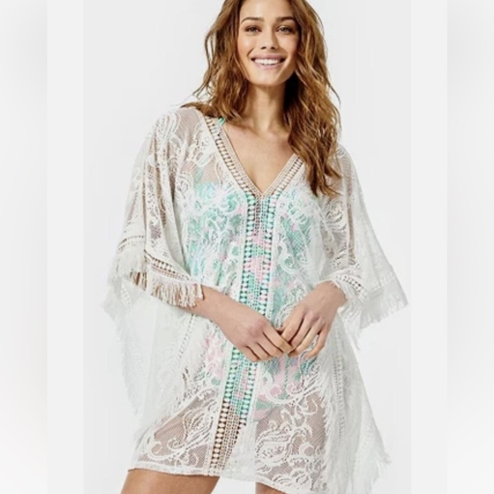 Lilly Pulitzer Skyla Resort White Jellyfish Critter Crochet Caftan Coverup